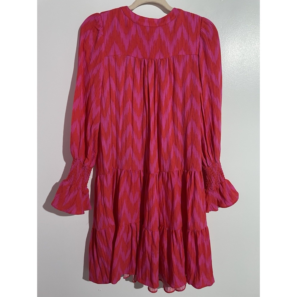 Pomander Place Tuckernuck Dress Ikat Kenzo S Hot Pink Red Tiered Flowy Vacation - Picture 8 of 11